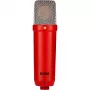 Microfone condensador de estúdio RØDE NT1 Signature Red — cardioide, 20–20000 Hz, sensibilidade -32 dB, XLR (3 pinos), 313 g