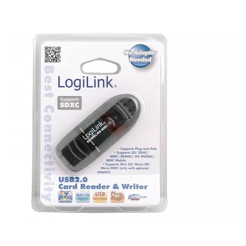Leitor de cartões LOGILINK CR0007 USB 2.0 para SD/MMC, preto, até 480 Mbit/s