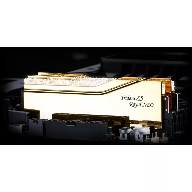 DIMM 32 GB DDR5-6400 (2x 16 GB) Dual-Kit, memória dourada, F5-6400J3039G16GX2-TR5NG, Trident Z5 Royal Neo, AMD EXPO