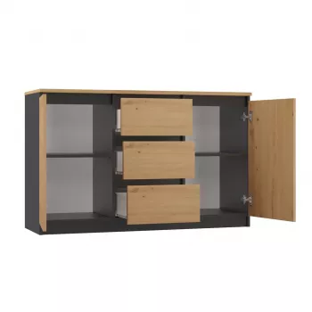 Cómoda Topeshop 2D3S ANT/ART BA KPL — antracite e carvalho, 3 gavetas, estrutura em aglomerado