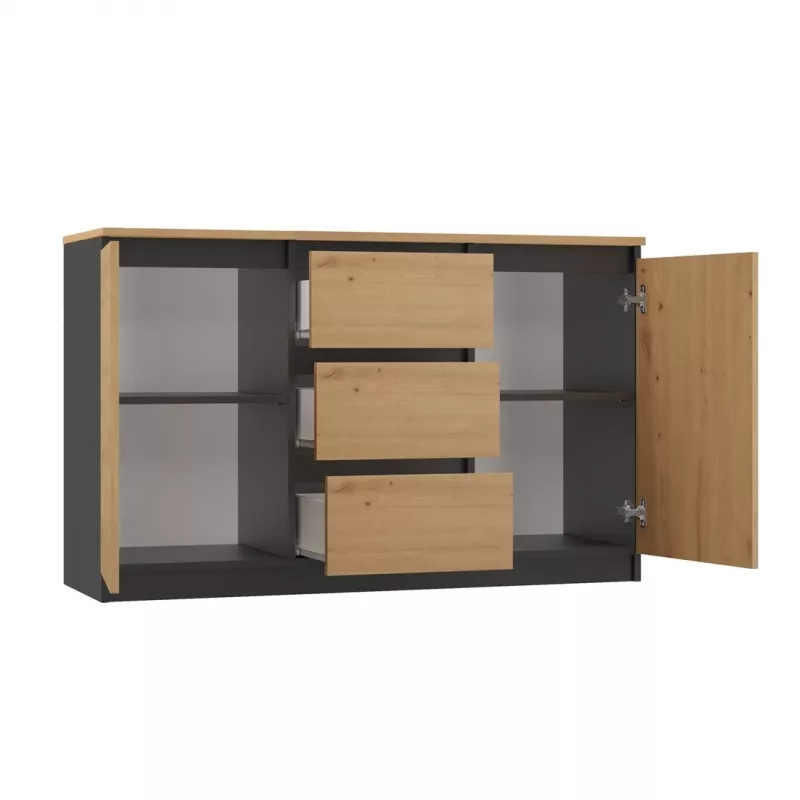 Cómoda Topeshop 2D3S ANT/ART BA KPL — antracite e carvalho, 3 gavetas, estrutura em aglomerado