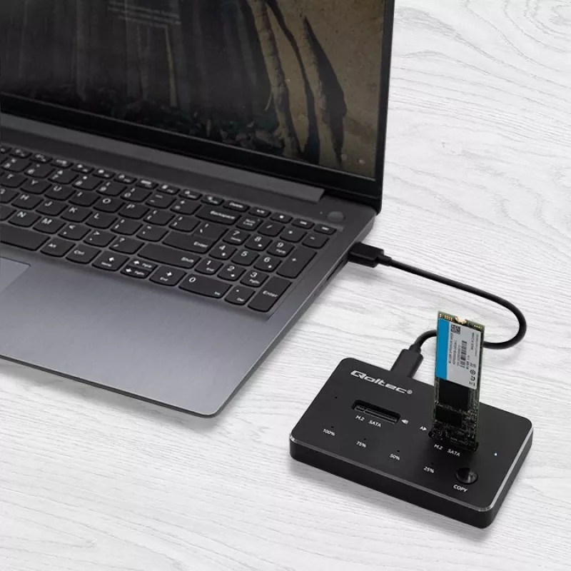 Estação de acoplagem Qoltec 50310 para 2x SSD M.2 SATA NGFF USB Type-C