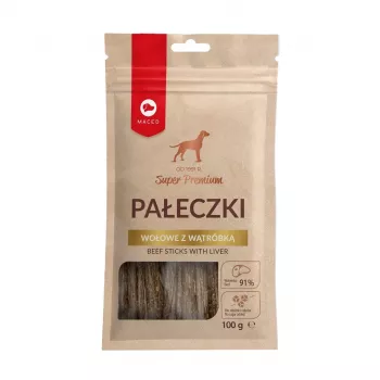 Petiscos para cães MACED Beef Sticks com fígado 100 g — snacks naturais duros para mastigar para cães