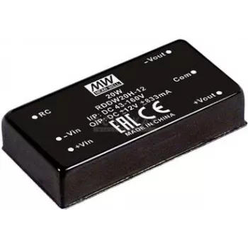 Fonte de alimentação Mean Well RDDW20G-15 — 20 W, saída 15 V, entrada 18–75 V, RoHS, 35 g