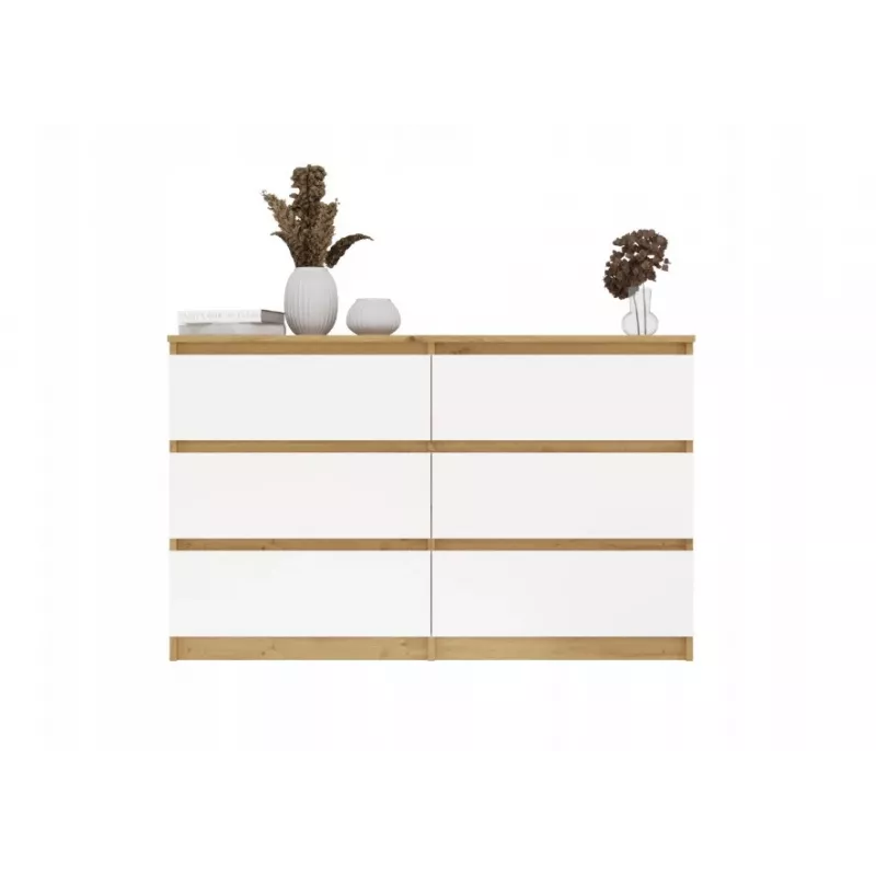Cómoda 6 gavetas 120 cm Top E Shop Malwa — Artisan Oak / branco, aglomerado