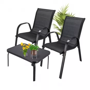 Conjunto de jardim Extralink Black Forest, têxtil duas cadeiras + mesa preta