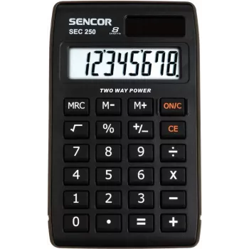 Calculadora SENCOR SEC 250, LCD de 8 dígitos, alimentação dupla