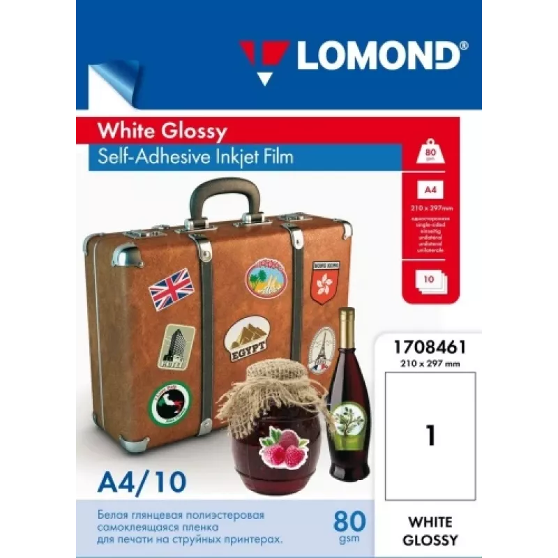 Película PET autoadesiva Lomond 1708461 A4 branca brilhante, 10 folhas