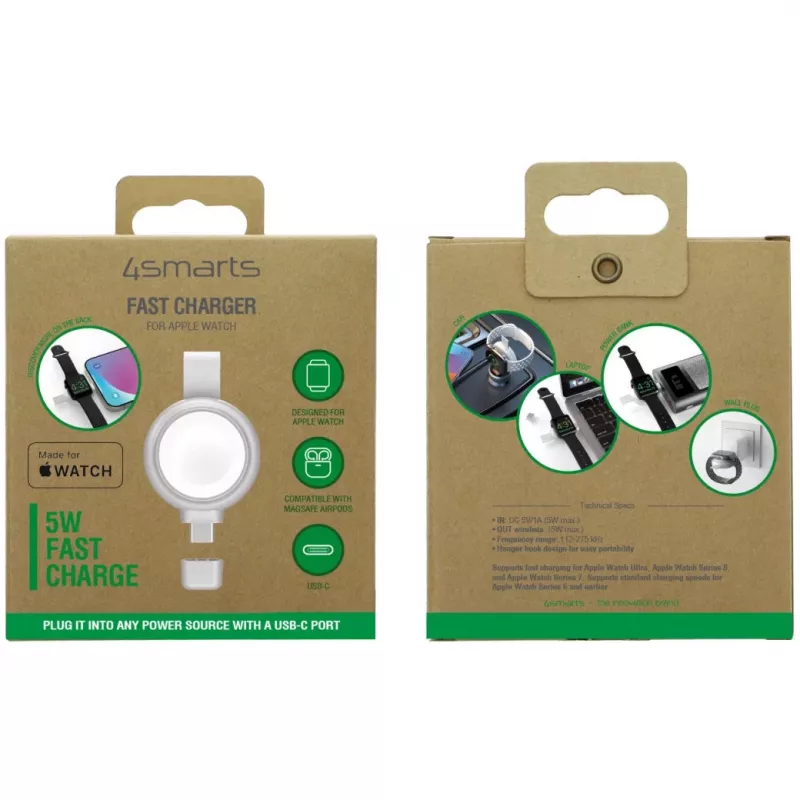 Carregador 4smarts QI2 smartwatch prateado USB carregamento rápido sem fios