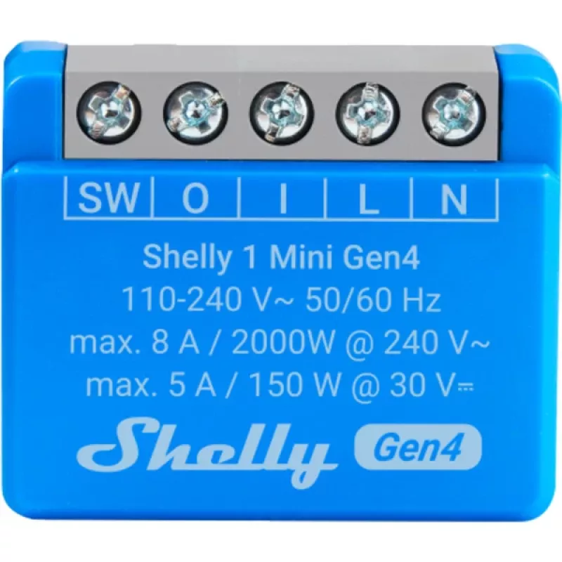 Módulo de relé inteligente compacto Shelly 1 Mini Gen4, 1P 8A, Wi‑Fi/Matter/Zigbee/Bluetooth, 110–240 V (2 unid.)