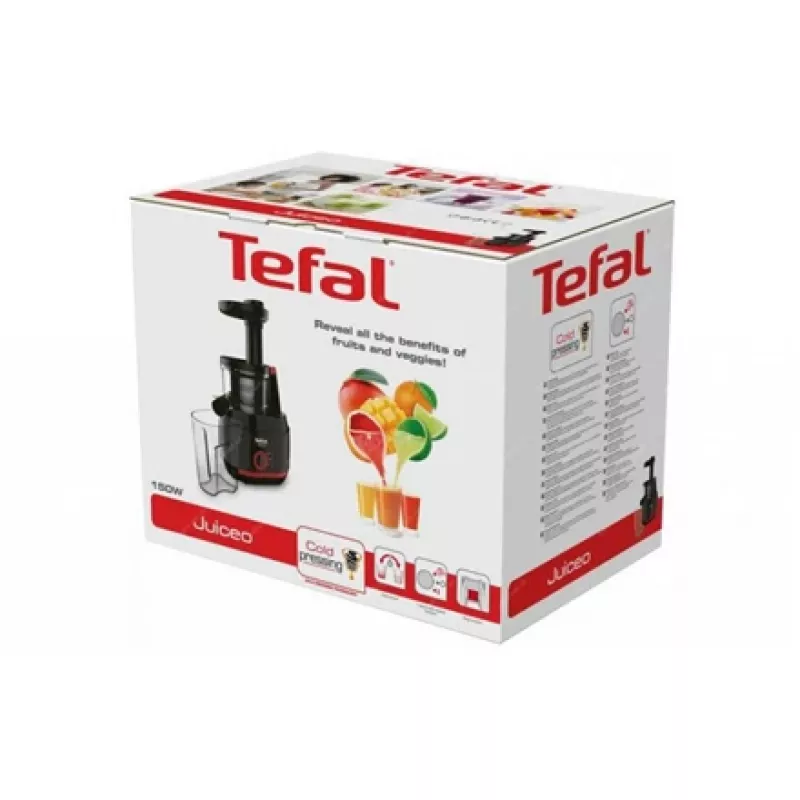 Tefal Juiceo ZC150838 extrator de sumo lento, 150 W, depósito de polpa de 0,8 l, preto/vermelho