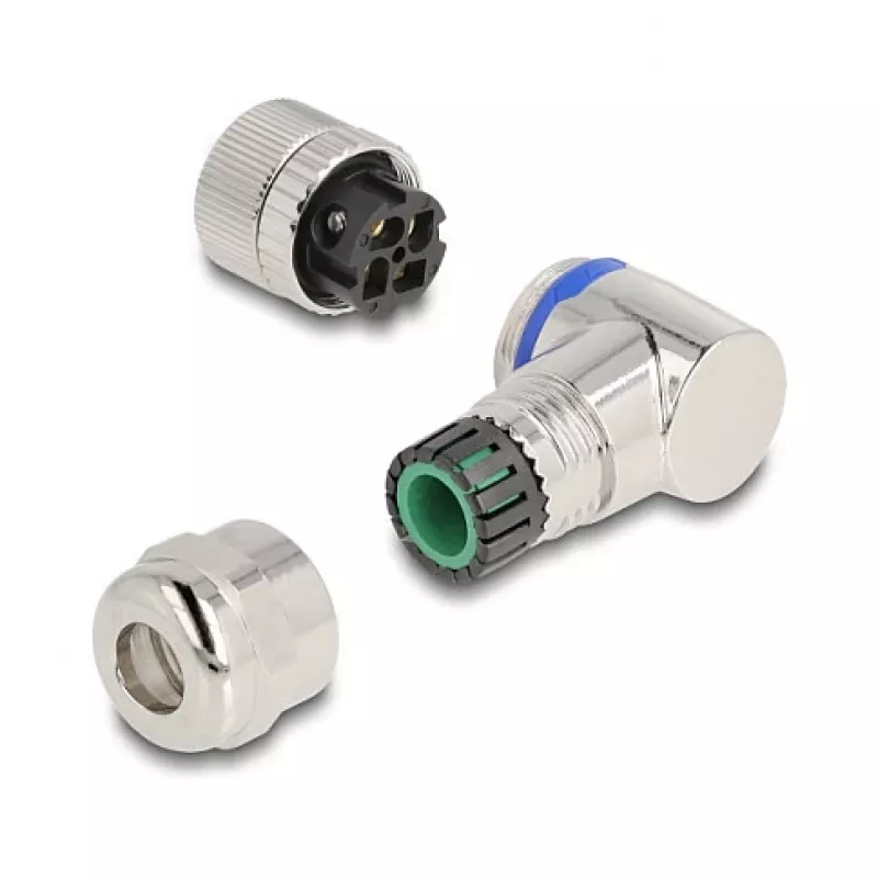 Conector M12 DeLOCK codificação A 4 pinos conector fêmea 90° angular metal