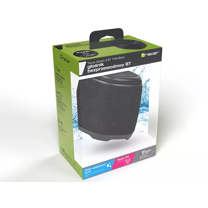 Altifalante estéreo portátil TRACER Splash S (Bluetooth 5.1, 5 W RMS, IPX5, bateria de 6 h) Preto