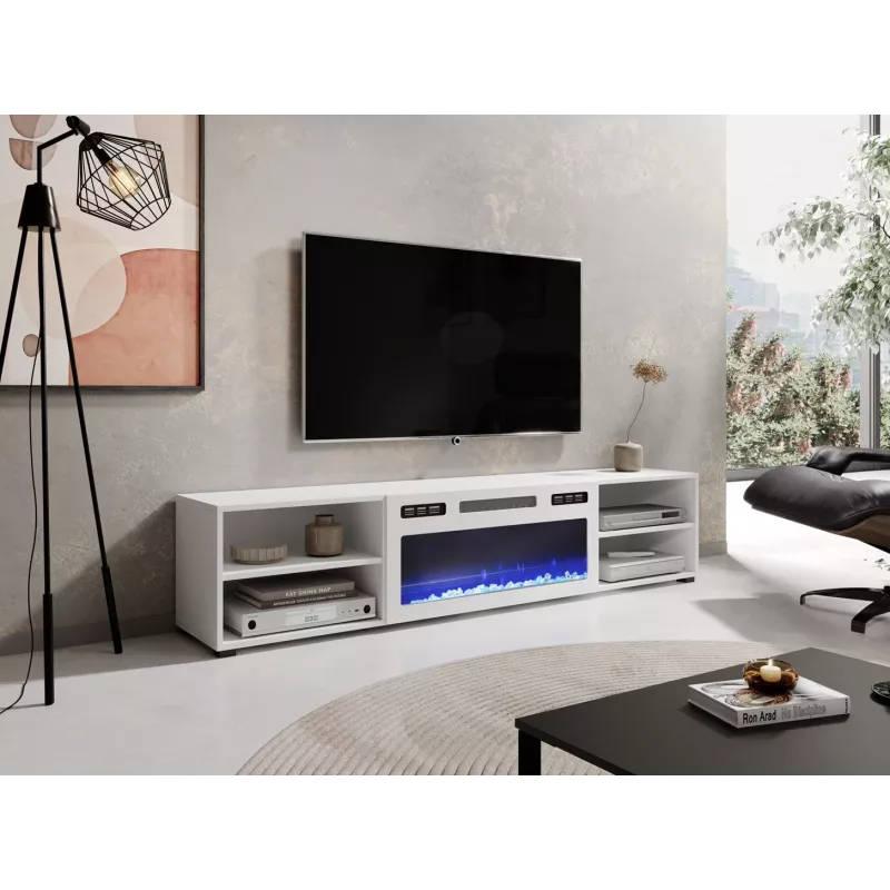 Móvel de TV POLO 180x33x39 branco + lareira branca