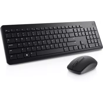 Conjunto teclado e rato sem fios Dell KM3322W preto — layout compacto, ligação sem fios, pilhas incluídas