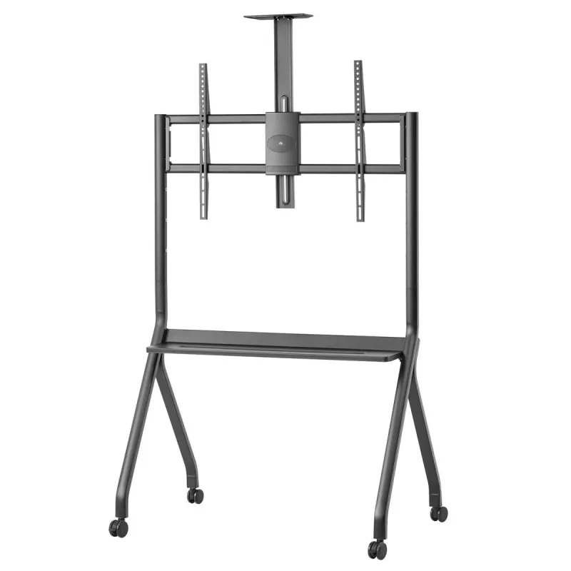 Suporte de TV MACLEAN MC-114 B suporte de chão portátil para ecrãs de 55–100 polegadas, carga máx. 120 kg, VESA 200x200–900x600, altura 115–152 cm, preto, prateleira