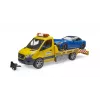 Bruder MB Sprinter transportador de carros com módulo de luz e som, laranja/azul, incl. roadster