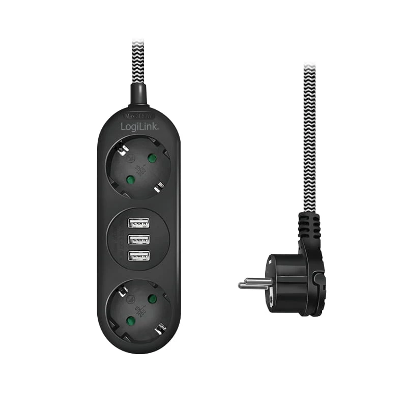 Extensão elétrica LogiLink LPS262U 1,5 m 2 tomadas AC interior preto