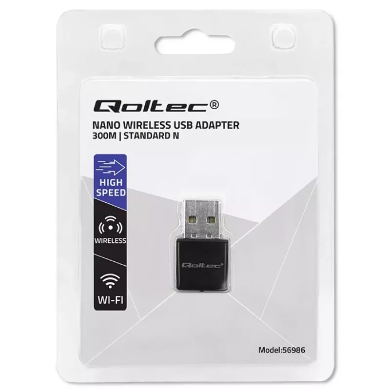 Adaptador USB Wi-Fi QOLTEC NANO 56986 — Mini-N, USB 2.0, 802.11n