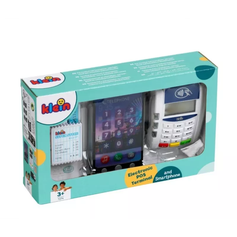 Terminal de pagamento de brincar KLEIN 172740 com acessórios para smartphone para conjuntos de roleplay