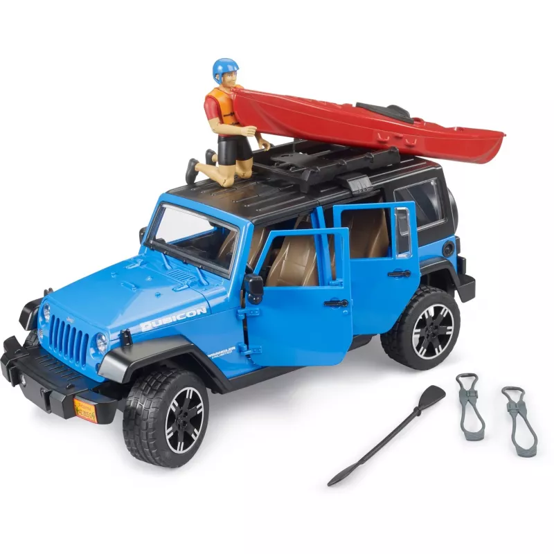 Veículo de brincar BRUDER Jeep Wrangler Rubicon Unlimited com caiaque e figura BR-02529