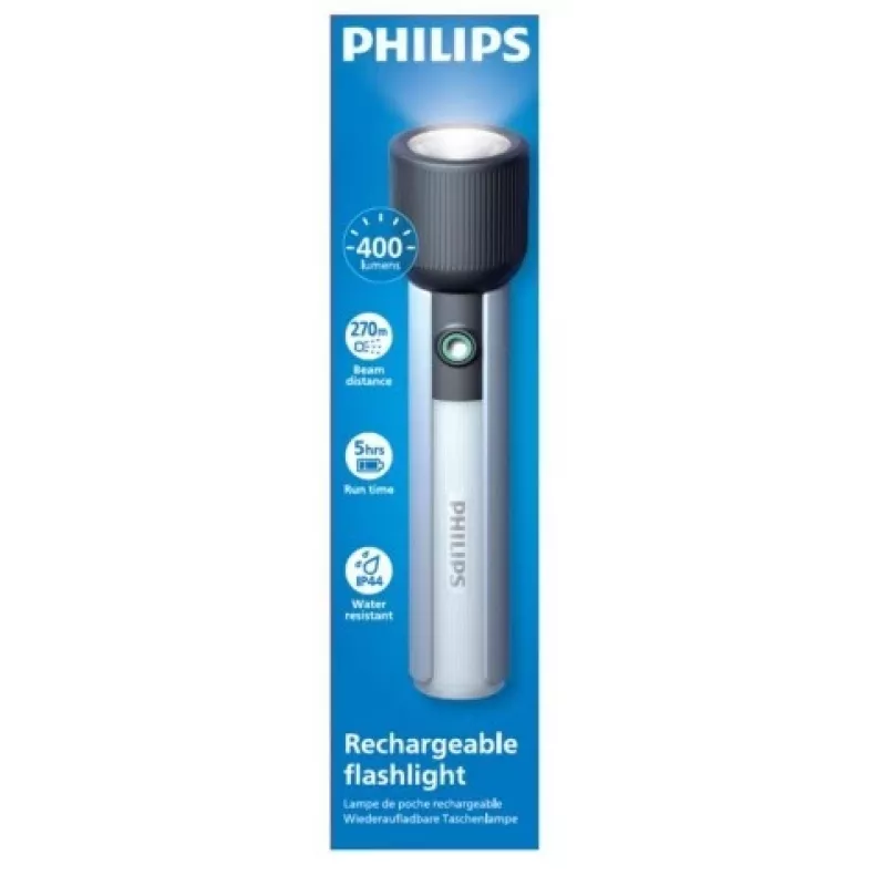 Lanterna Philips recarregável USB-C 400 lm 2000 mAh – lanterna LED portátil