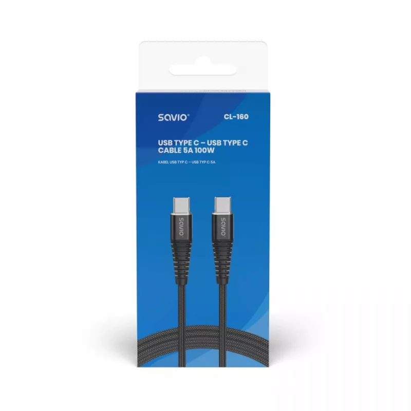 Cabo USB Savio CL-160 2 m USB 2.0 USB C - USB C preto