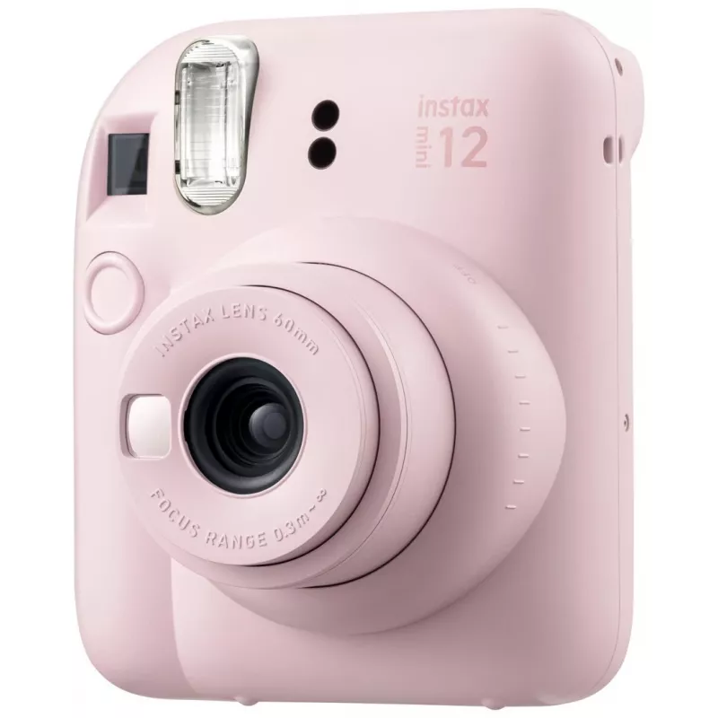 Máquina fotográfica instantânea Fujifilm Instax Mini 12 rosa — imagem 86×54 mm, filme 62×46 mm, distância focal 60 mm
