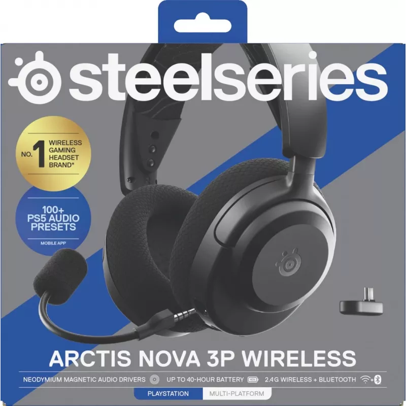 SteelSeries Arctis Nova 3P Wireless auscultadores gaming sem fios, Bluetooth/2,4 GHz, pretos