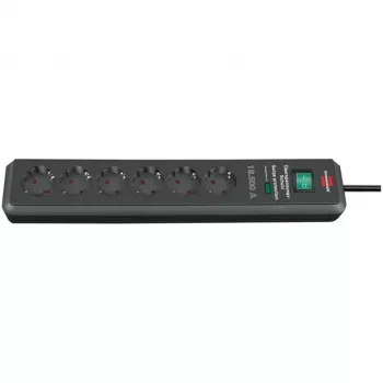 Brennenstuhl ÜSS Secure-Tec 6 tomadas, antracite com proteção contra sobretensões 19.500 A, antracite, régua de tomadas com proteção contra sobretensões com 6 tomadas, cabo