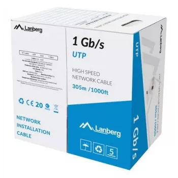 Cabo de rede LANBERG LCU6-10CC-0305-S U/UTP Cat6 305 m, 23 AWG, CCA, cinzento