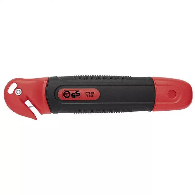 WEDO 78805 x-ato de segurança Standard, lâmina trapezoidal, retração automática da lâmina, bloqueio de segurança, incl. cortador de película, preto/vermelho