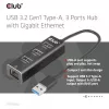 Hub USB CLUB3D USB 3.2 Gen1 Type-A com 3 portas e Gigabit Ethernet
