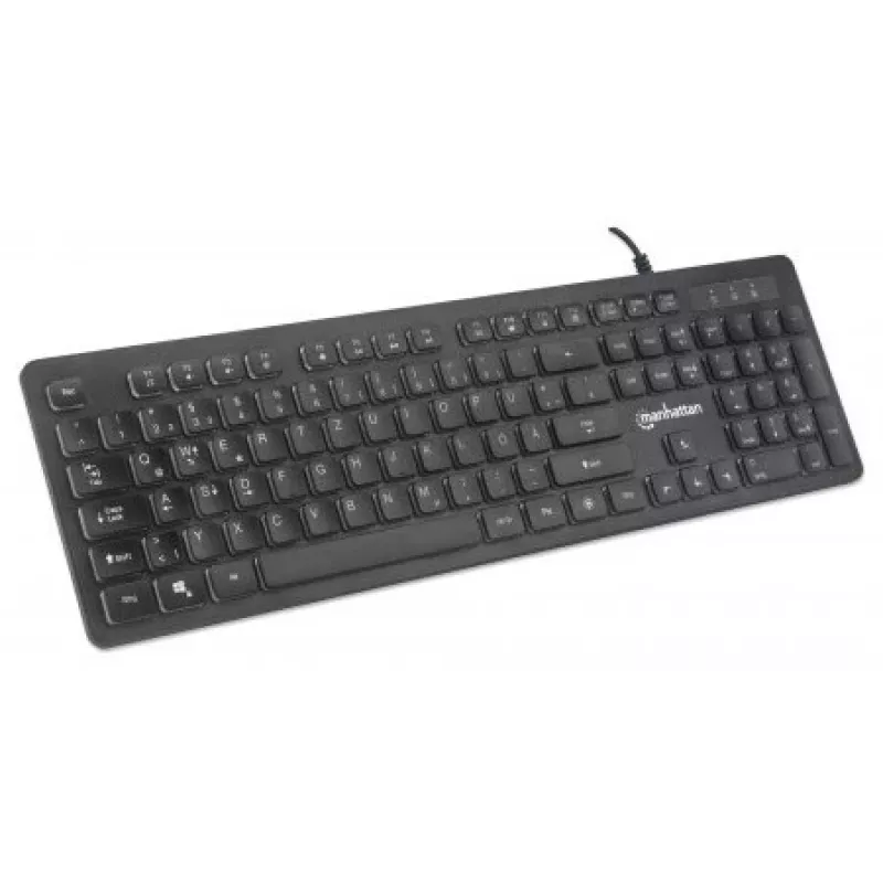 Manhattan Teclado Gaming USB, Low Force Key Edition, 12 teclas multimédia, retroiluminação LED Rainbow, USB-A, preto, caixa retail (layout alemão)