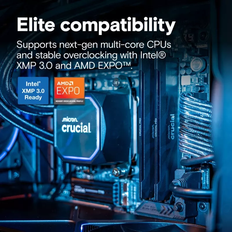 Módulo de memória RAM DDR5 CRUCIAL Pro OC 16GB (1×16GB) 6400 MT/s CL32