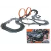 Pista de carros mecânica de brinquedo Madej Auto-Rennbahn com dois loopings — 011406, conjunto com carros de corda e de empurrar para crianças