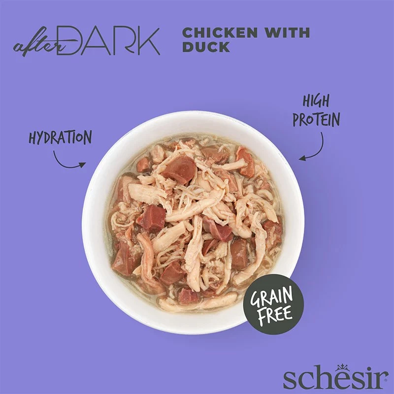 Alimento húmido para gatos Agras Pet Foods Schesir after Dark Complete Caldo 80 g — Frango, sem cereais, sem glúten e sem soja
