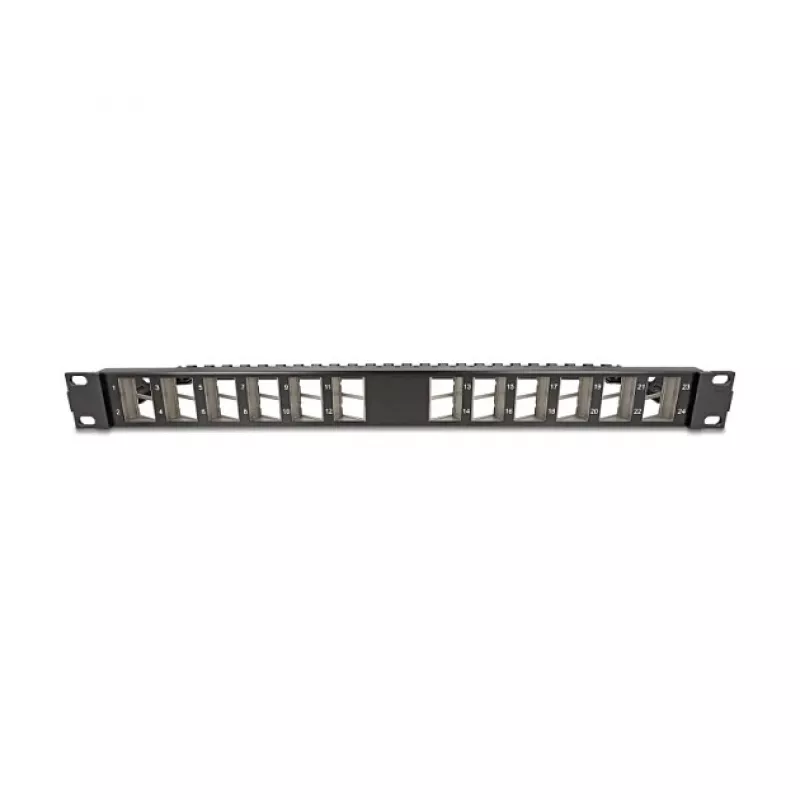Painel Keystone DELOCK 19 polegadas 24 portas angular com alívio de tensão, 1U, preto, 482,6×125,5×44,2 mm