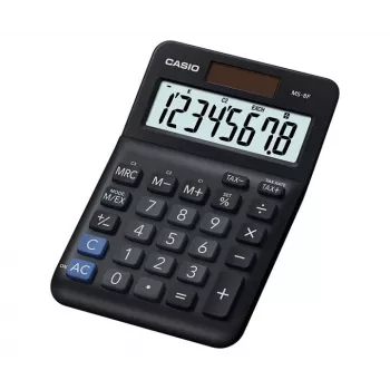 Calculadora de secretária CASIO MS-8F – 8 dígitos, pilha/solar, 26 teclas, funções de moeda e imposto, cálculo de margem, preto