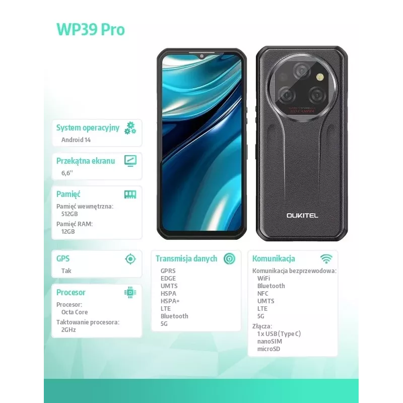 Smartphone Oukitel WP39 Pro 12/512 11000mAh cinzento