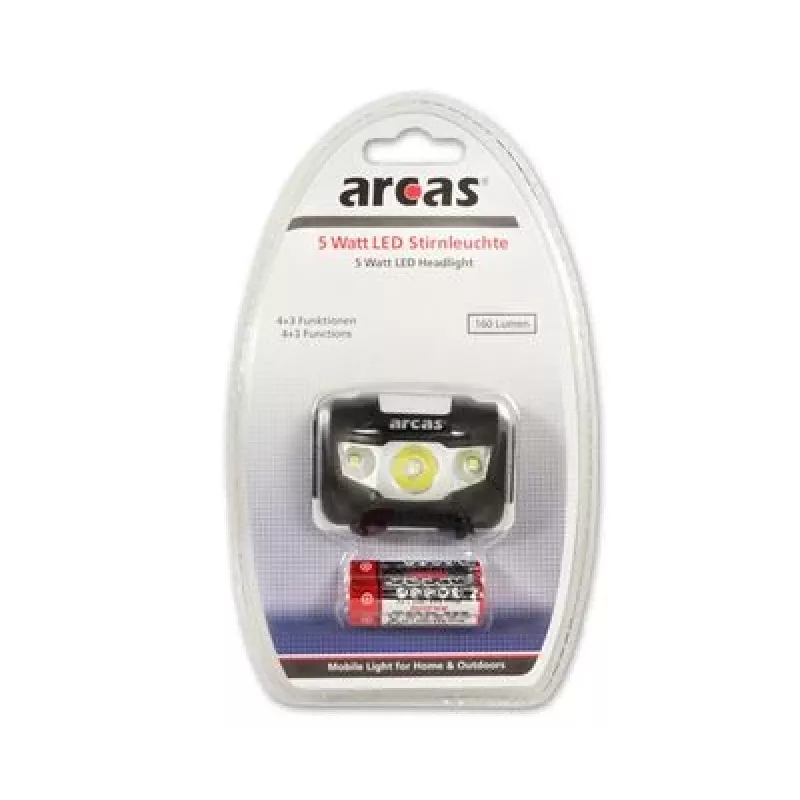 Arcas | Lanterna frontal | ARC5 | 1 LED+2 LEDs de luz ampla | 5 W | 160 lm | 4+3 funções de luz