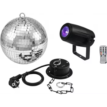 Conjunto de bola de espelhos EUROLITE 20 cm com motor e projetor LED PST-5 QCL