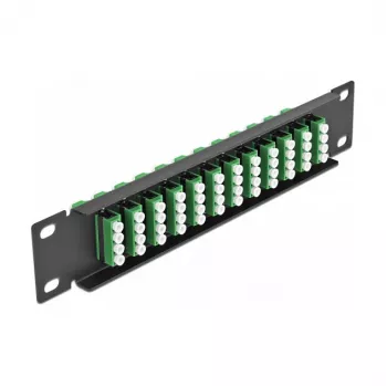Patch panel de fibra ótica DeLOCK 10 polegadas 12 portas LC quad verde 1U preto