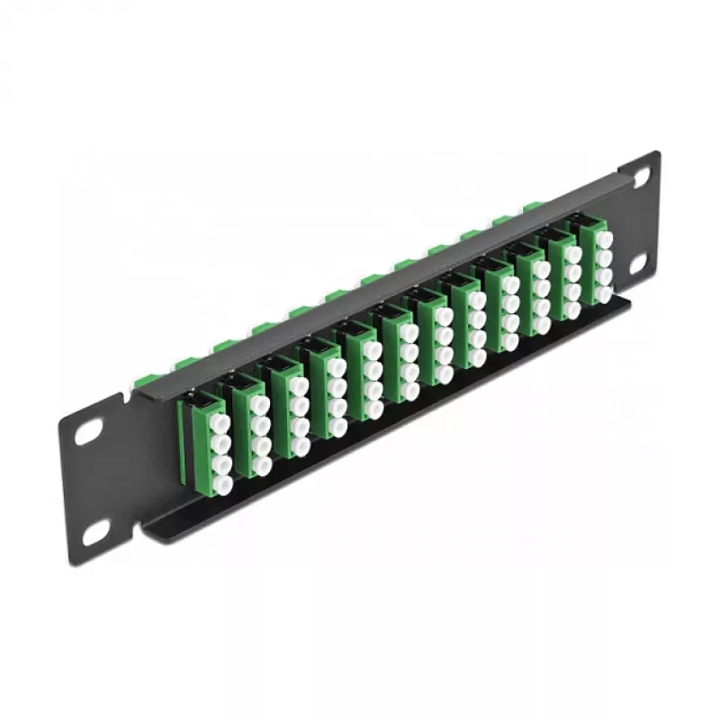 Patch panel de fibra ótica DeLOCK 10 polegadas 12 portas LC quad verde 1U preto
