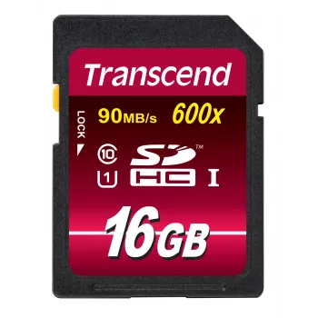 Cartão de memória flash Transcend 16GB SDHC Classe 10 UHS-I 600x TS16GSDHC10U1