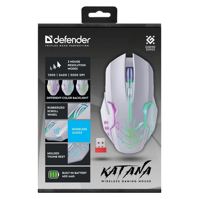 Rato DEFENDER GM-511 KATANA RF 3200dpi 7P branco
