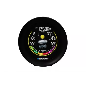 Estação meteorológica BLAUPUNKT WS35BK APP – ecrã LCD, temperatura e humidade, alarme, calendário, conectividade por app, 94×94×27 mm