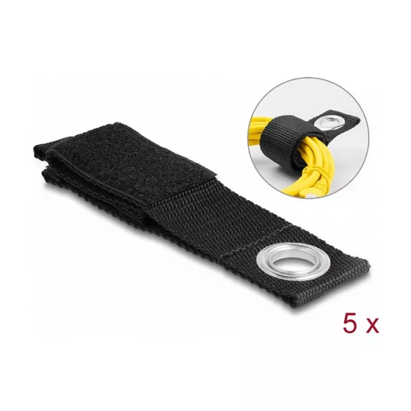 Fita de velcro resistente DeLOCK C 260 x L 38 mm preto 5 unid.