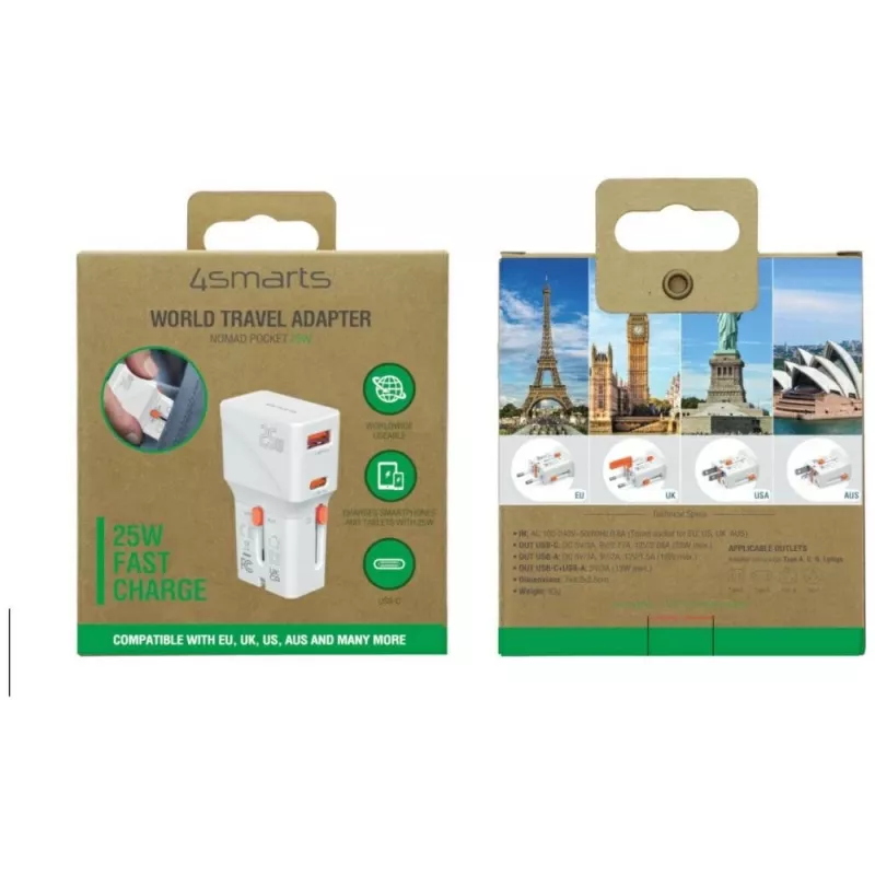 Carregador de viagem 25W World Travel 25W USB-C + A