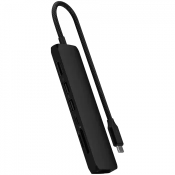 Adaptador multiportas USB-C Slim 7 em 1 Satechi Ethernet (USB-C PD, 2x USB-A, HDMI 4K, Ethernet, leitor de cartões micro/SD) (preto)